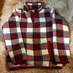 Gymboree Boys Red and Green Plaid Fleece Half Zip-Up